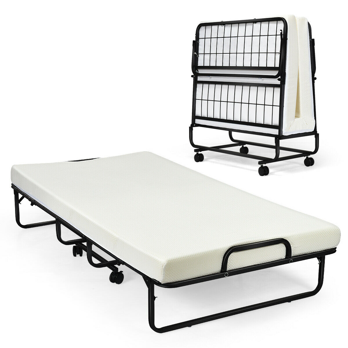 simmons beautysleep folding foldaway extra portable guest bed cot with memory foam mattress