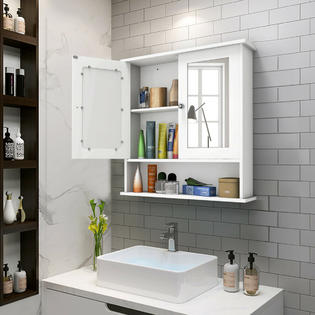 Costway Wall Mount Mirror Cabinet Bathroom Medicine Cabinet Storage  Organizer White