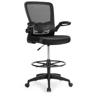 Costway Drafting Chair Tall Office Chair Adjustable Height W Lumbar Support Flip Up Arms