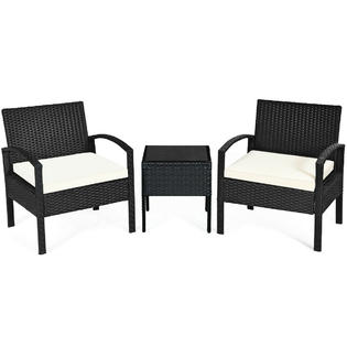 Goplus Hw63218 3pcs Patio Rattan Furniture Set Conversation Sofa Cushioned Coffee Table Garden