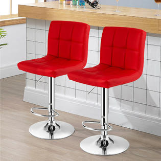 Costway Set of 2 Adjustable Bar Stools PU Leather Swivel Kitchen Counter  Pub Chair Red