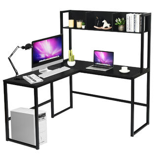 Costway 55 L Shaped Desk Corner Computer Desk Writing Workstation Table W Hutch Black