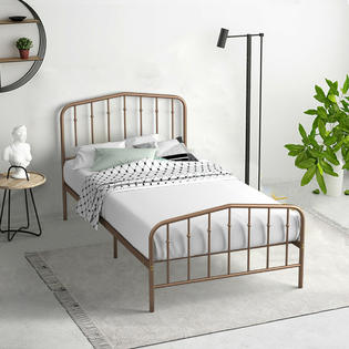 Costway Twin Size Metal Bed Frame Steel Slat Platform W Headboard Antique Brown