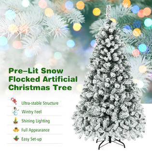 Costway 6ft Pre Lit Premium Snow Flocked Hinged Artificial Christmas Tree W 250 Lights Costway cm22068 7.5ft snow flocked hinged artificial christmas tree. costway 6ft pre lit premium snow