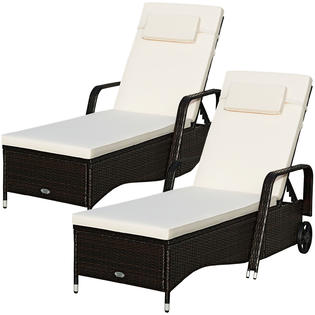 Costway 2hw66946 2pcs Patio Rattan Lounge Chair Chaise Adjustable Recliner Cushioned Sofa Garden