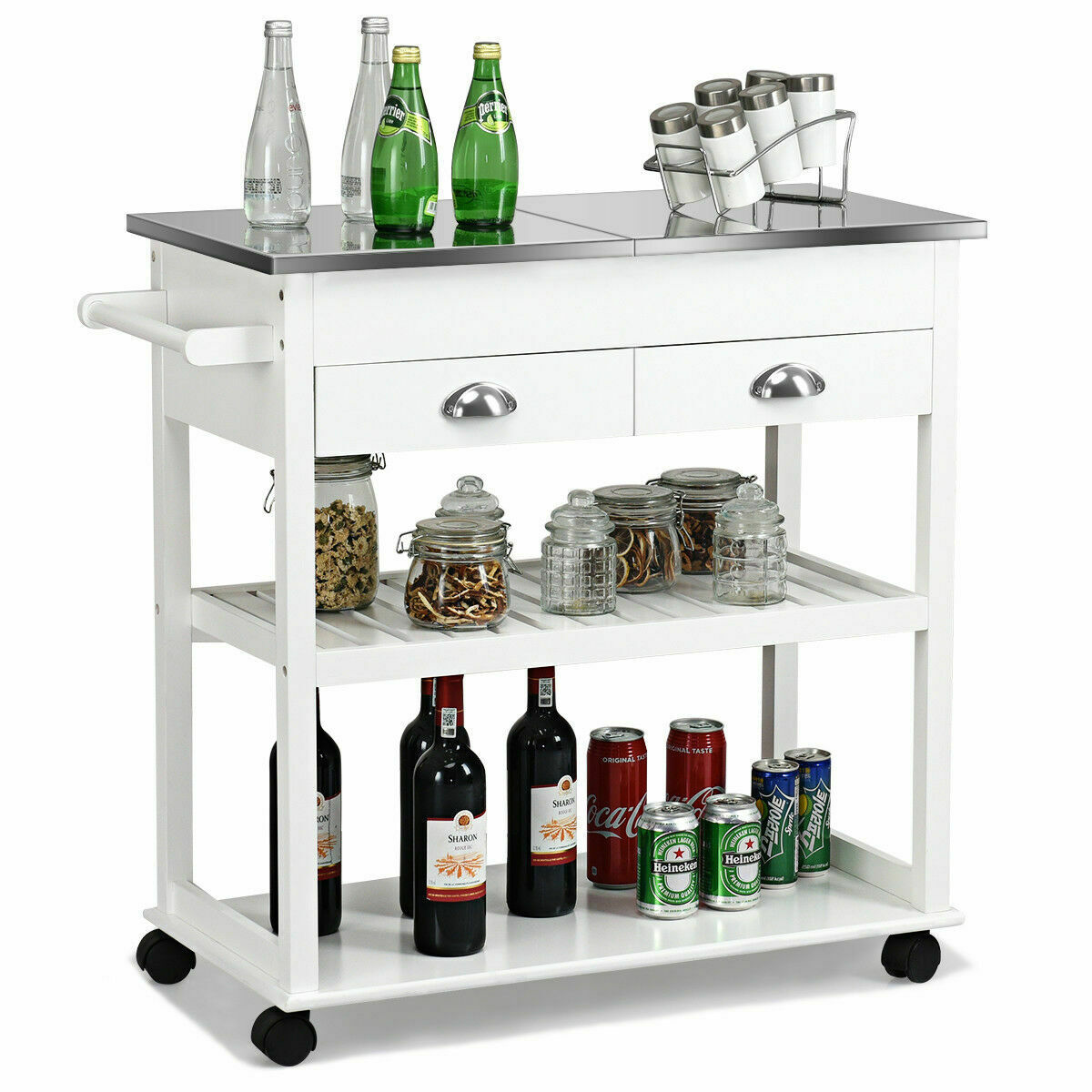Goplus Rolling Kitchen Island Trolley Cart Stainless Steel ...