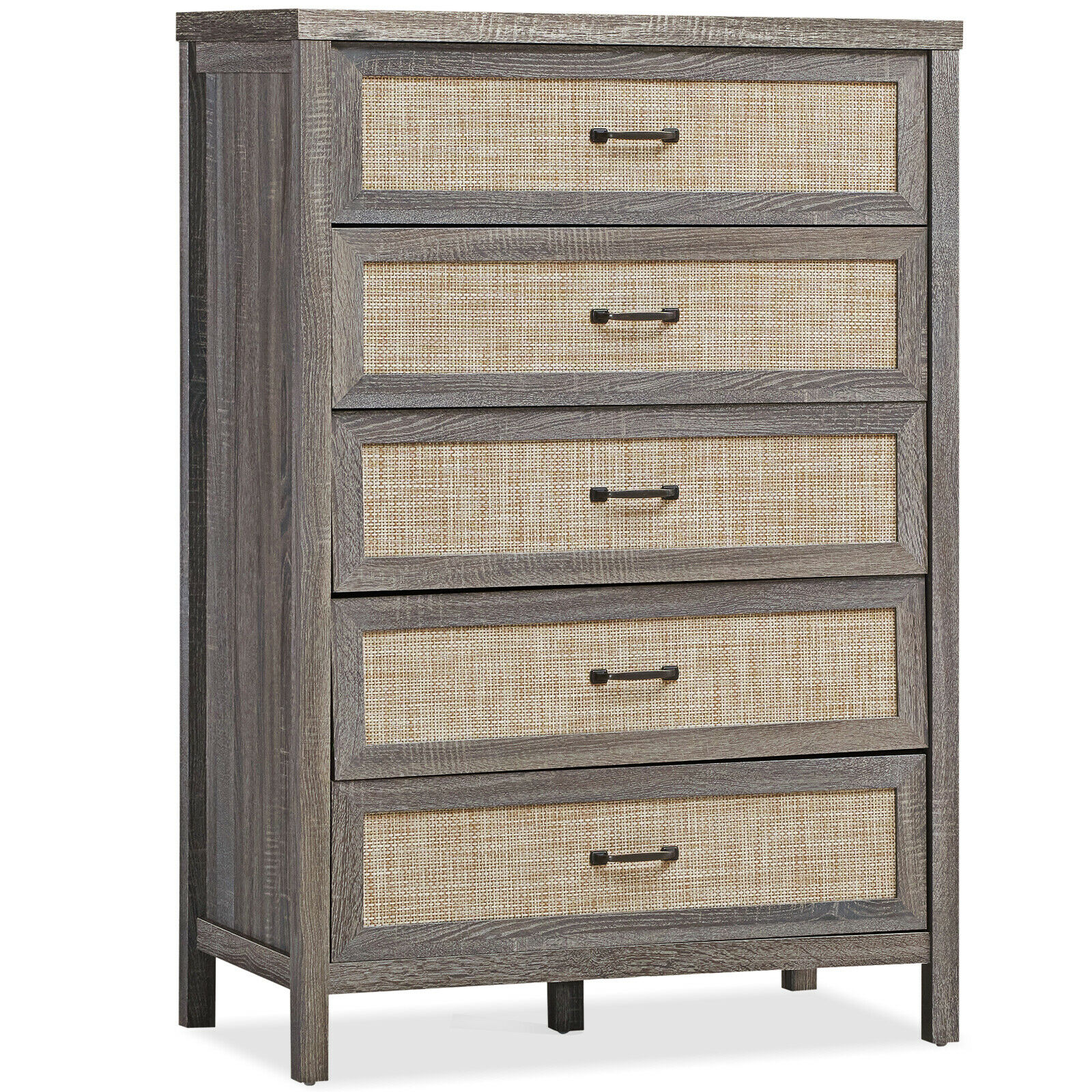 Costway Chest Of Drawers Rustic 5, 5 Drawer Oak Dresser