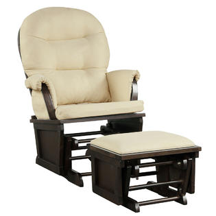 Costway Baby Nursery Relax Rocker Rocking Chair Glider Ottoman Set W Cushion Beige