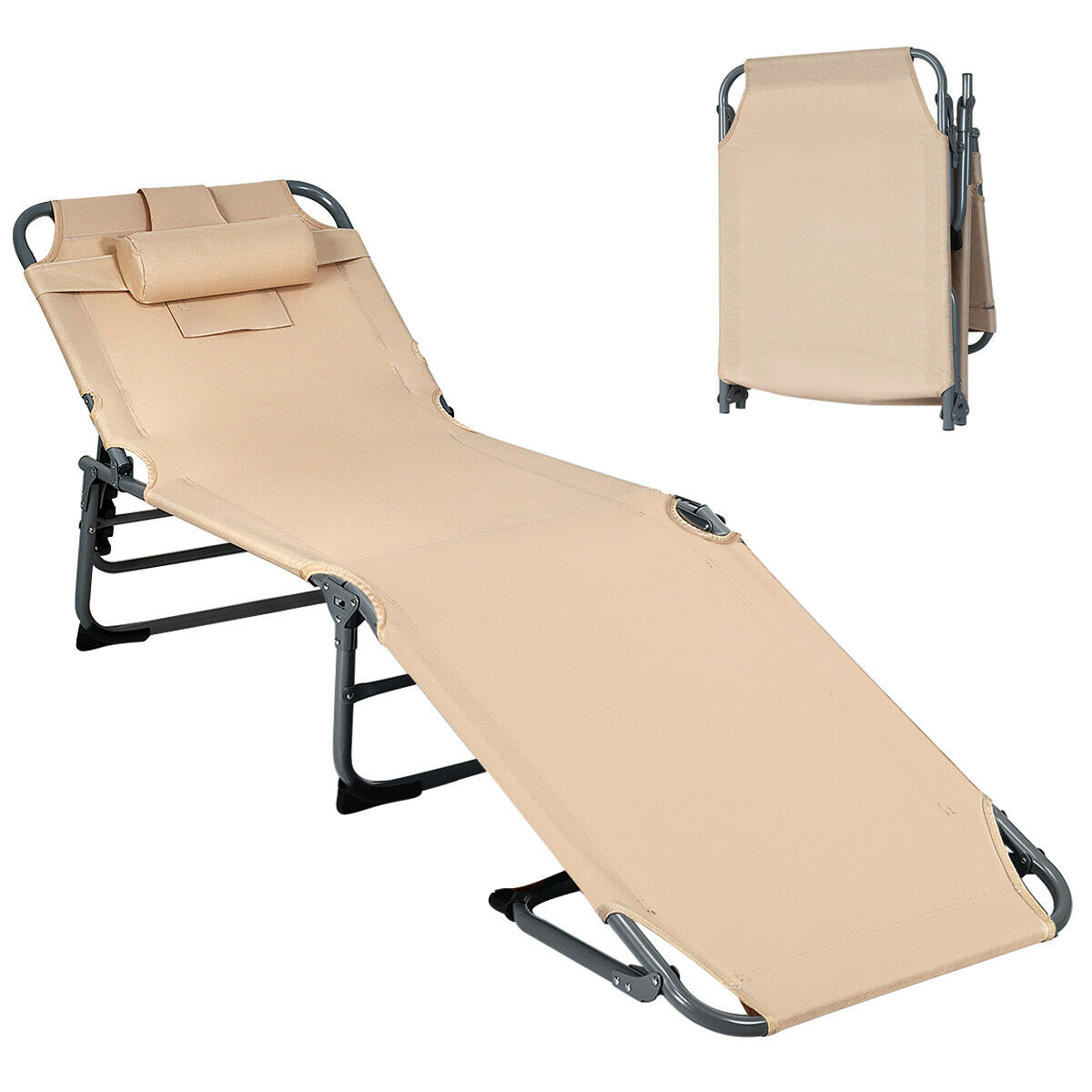 Goplus Op70561sa Folding Chaise Lounge Chair Bed Adjustable Outdoor Beach Patio Camping Recliner