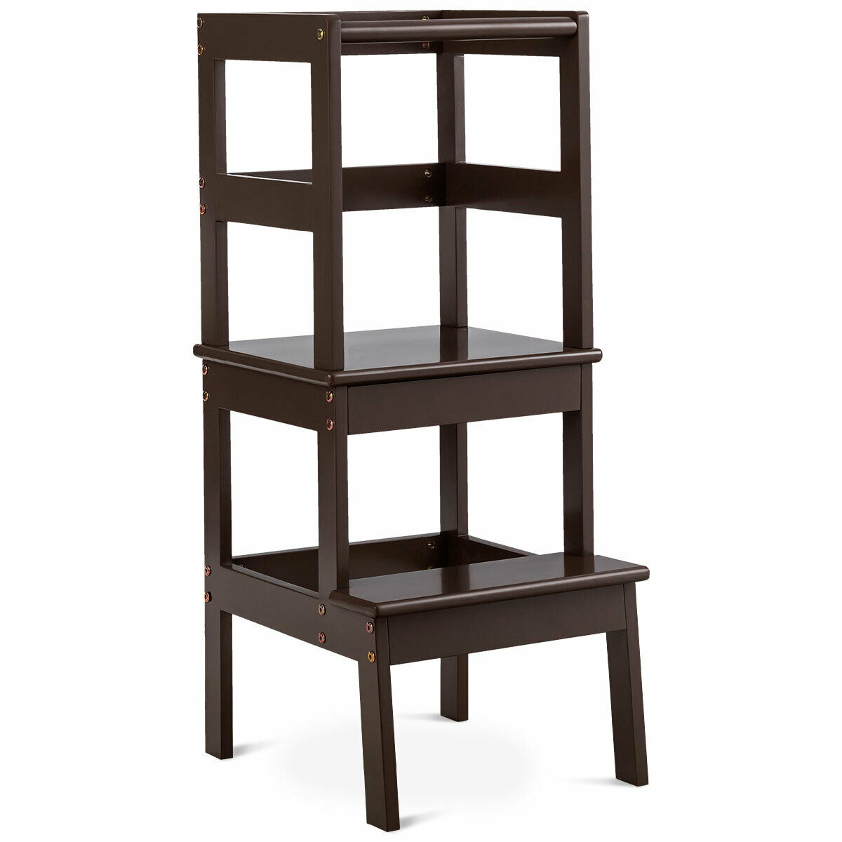 Costway Kids Kitchen Step Stool Wooden Learning Toddler Tower w/ Safety  Rail Espresso