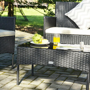 Goplus Hw65357 4pcs Patio Rattan Furniture Set Cushioned Sofa Coffee Table Backyard Porch