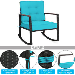 Costway Hw66722tu Patio Rattan Rocker Chair Outdoor Glider Rocking Chair Cushion Lawn Turquoise