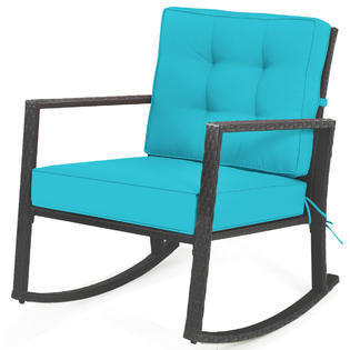 Costway Hw66722tu Patio Rattan Rocker Chair Outdoor Glider Rocking Chair Cushion Lawn Turquoise