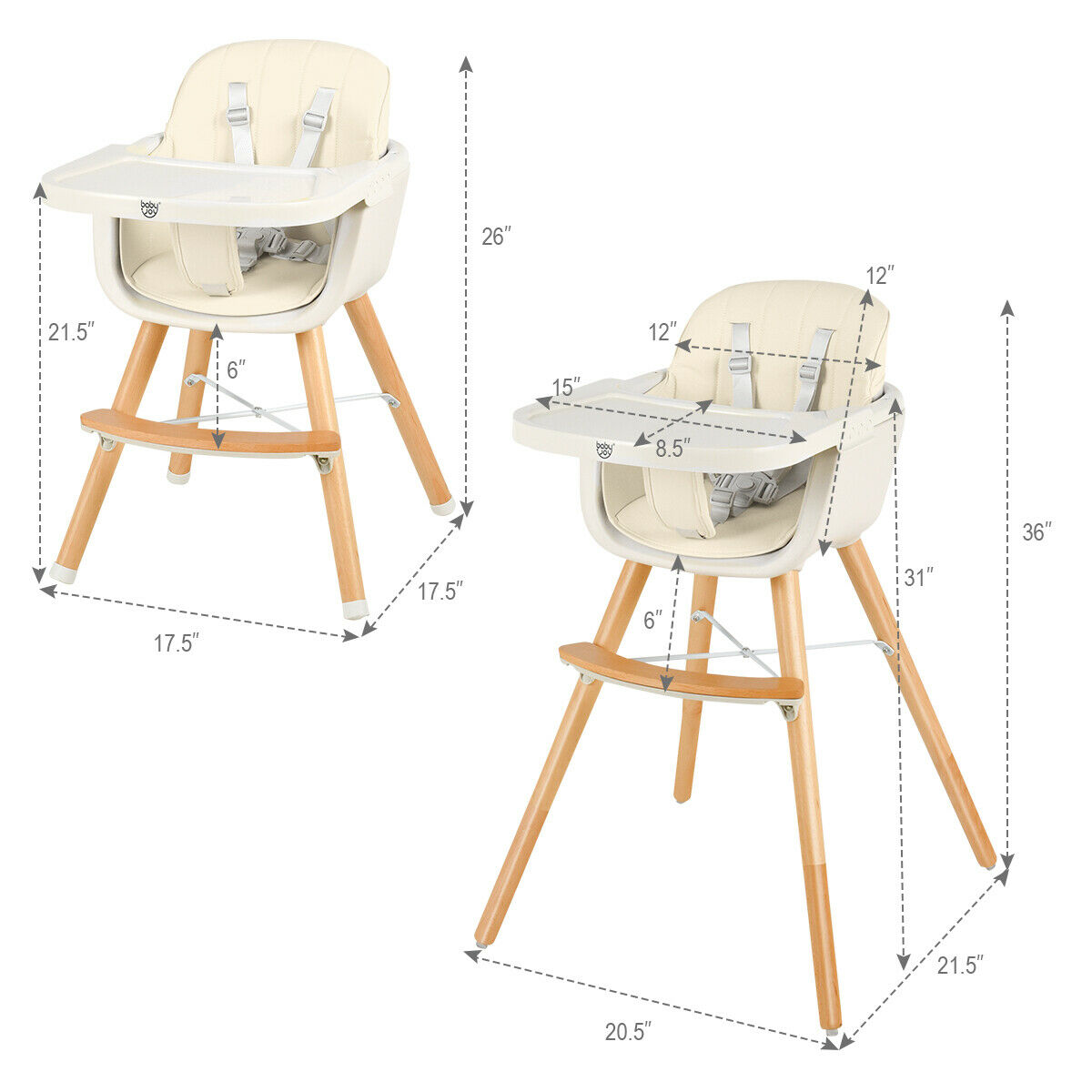 wooden high chair 3 in 1