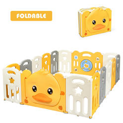 Costway 16-Panel Foldable Baby Playpen Kids Yellow Duck Yard Activity Center w/ Sound