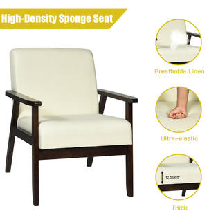 Costway Set Of 2 Fabric Accent Chair Armchair Solid Wood Upholstered Lounge Chair Beige