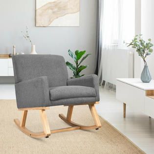 Costway Mid Century Fabric Rocking Chair Upholstered Accent Armchair Lounge Chair Gray