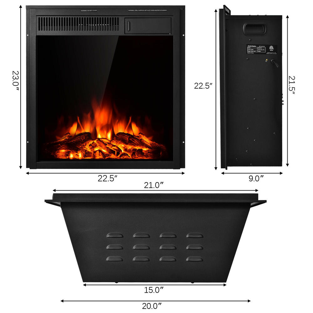 Costway 22.5" Electric Fireplace Insert Freestanding & Recessed Heater Log Flame Remote