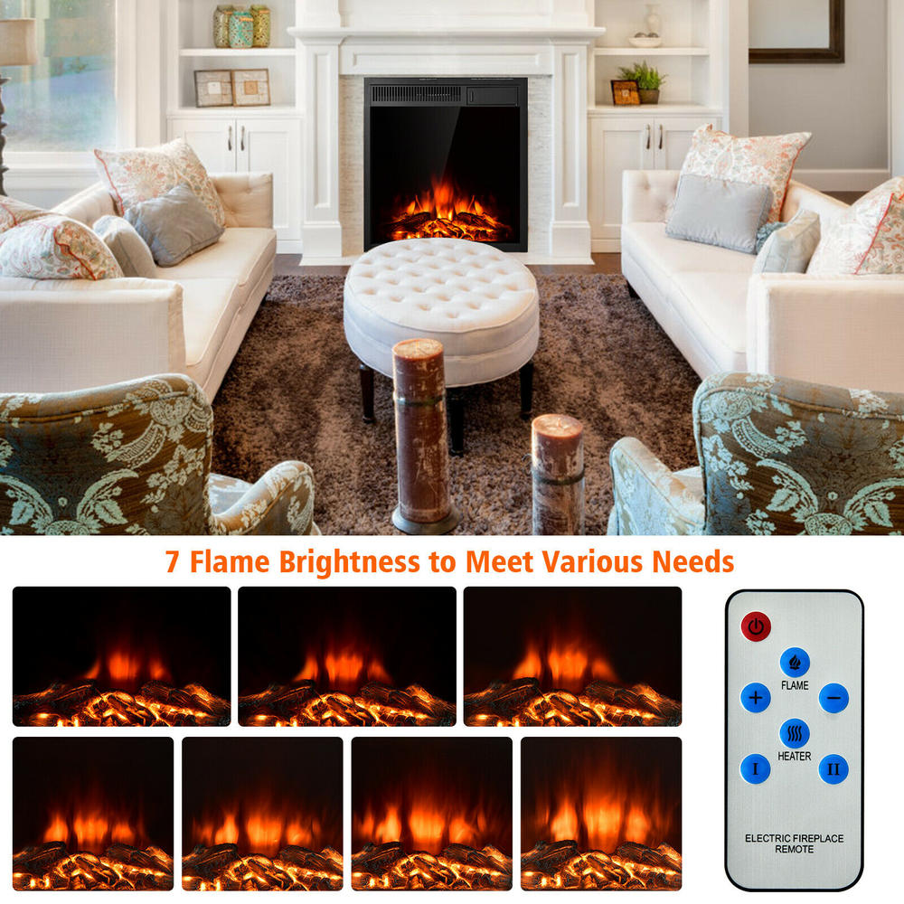 Costway 22.5" Electric Fireplace Insert Freestanding & Recessed Heater Log Flame Remote