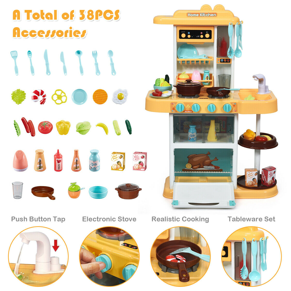 Costway Kitchen Playset Kids Play Kitchen Toy Accessories Set w