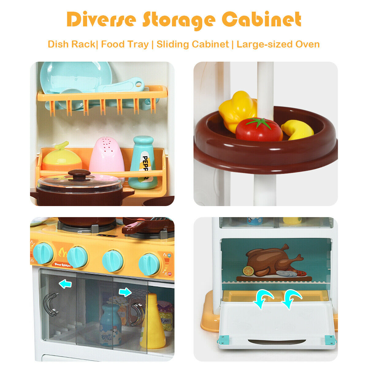 Costway Kitchen Playset Kids Play Kitchen Toy Accessories Set w/Realistic Lights &Sounds