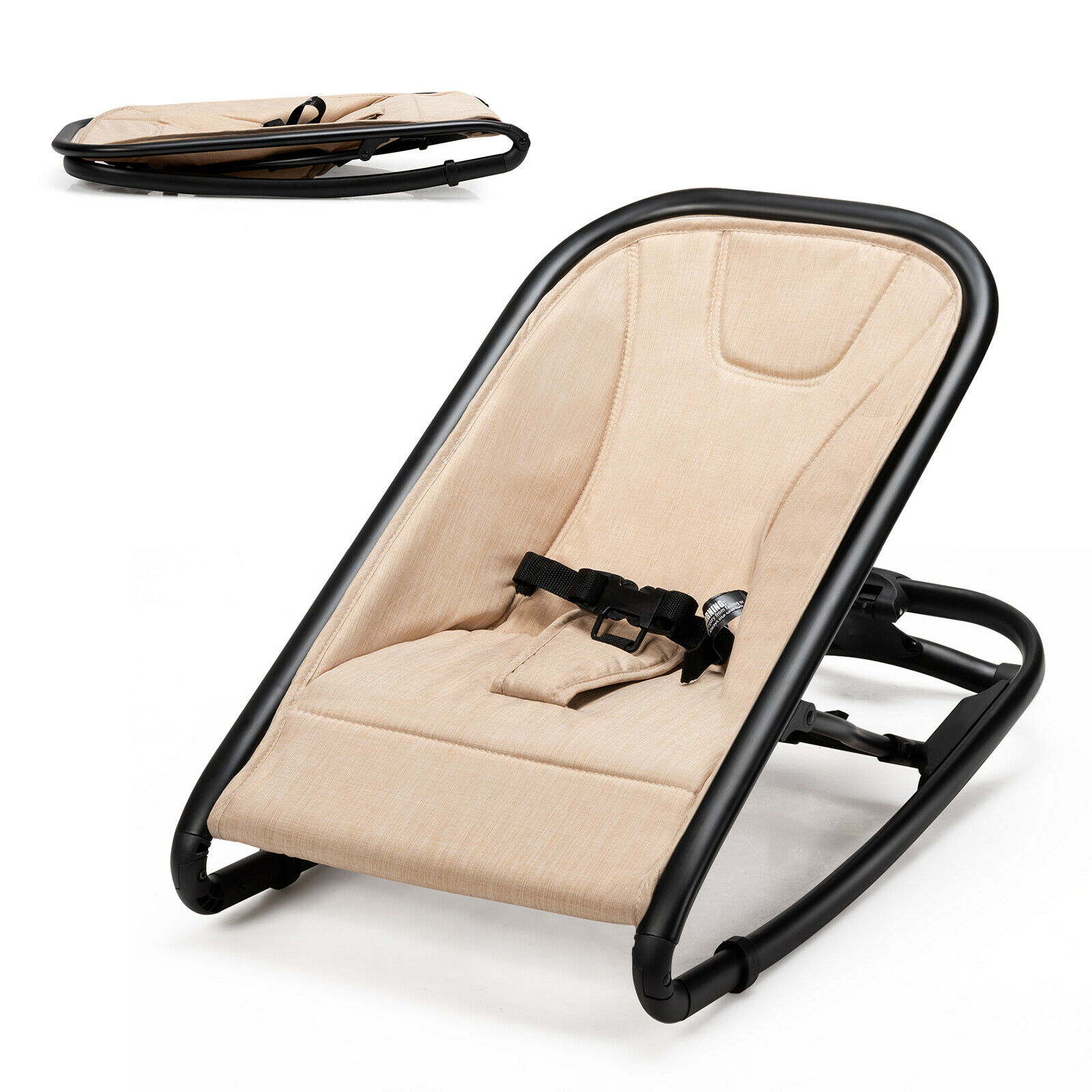 BabyJoy 2-in-1 Bouncer & Infant Adjustable Folding Rocking Seat Light Beige