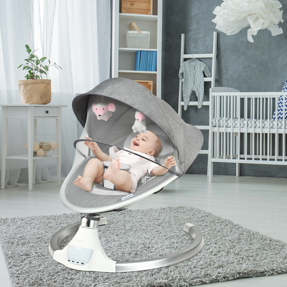 Costway Baby Swing Electric Rocking Chair W Music Timer Mosquito Net Gray