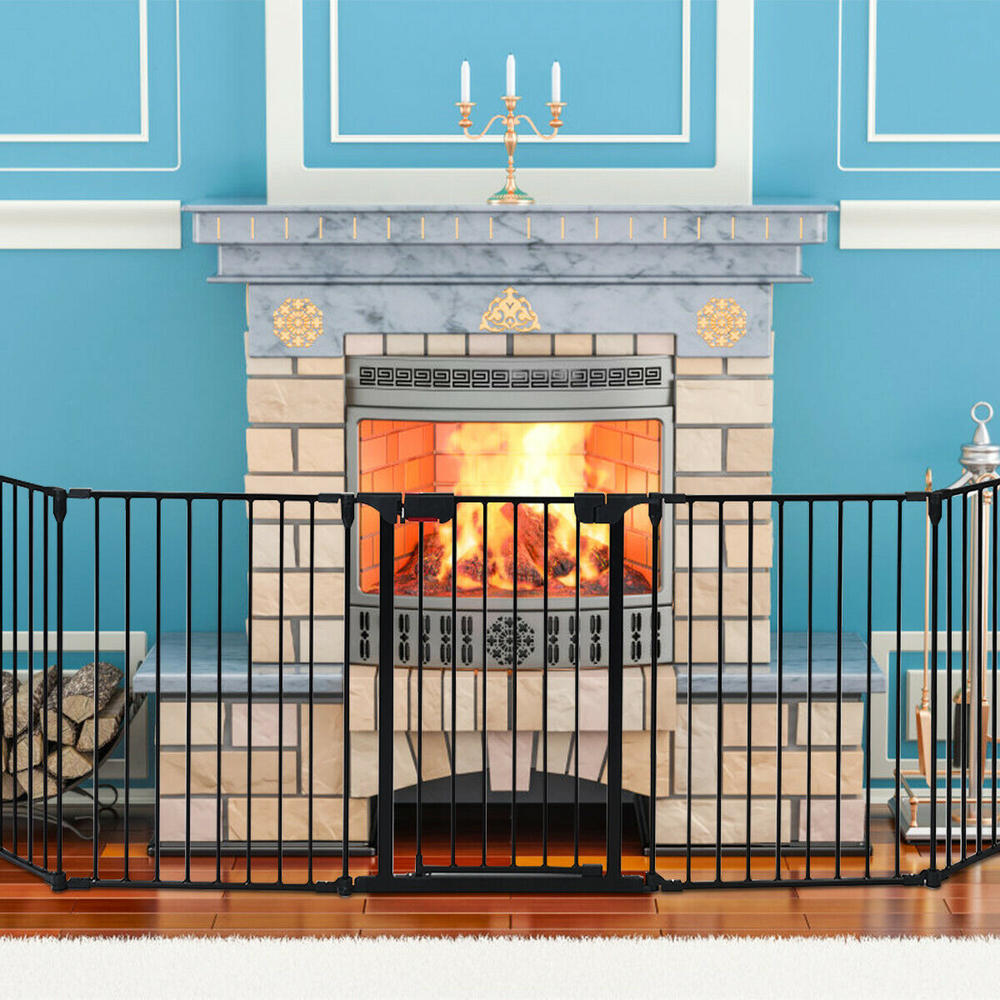 Costway Fireplace Fence Safety Fence Hearth Gate BBQ Metal Fire Gate Pet Black