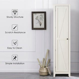 Costway Linen Tower Bathroom Storage Cabinet Tall Slim Side Organizer W Shelf White