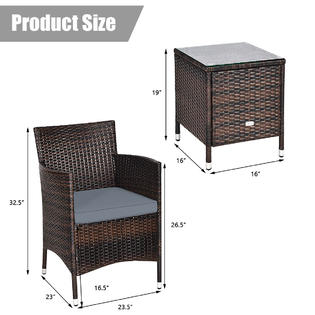 Costway Hw63850gr Outdoor 3 Pcs Pe Rattan Wicker Furniture Sets Chairs Coffee Table Garden Gray