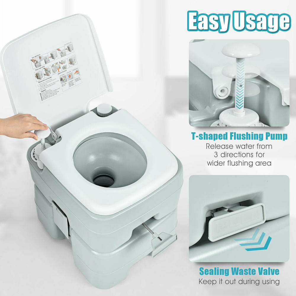 Costway 5.3 Gallon 20L Portable Travel Toilet RV Camping Indoor Outdoor Potty Commode