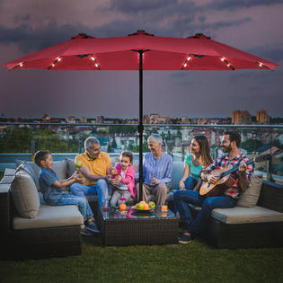Costway NP11368WN Burgundy 15Ft Patio Double-Sided Solar LED Market Umbrella  Crank 36 Lights Base