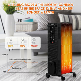 Costway EP24918US-BK 1500W Oil-Filled Heater Portable Radiator Space Heater  w/Adjustable Thermostat