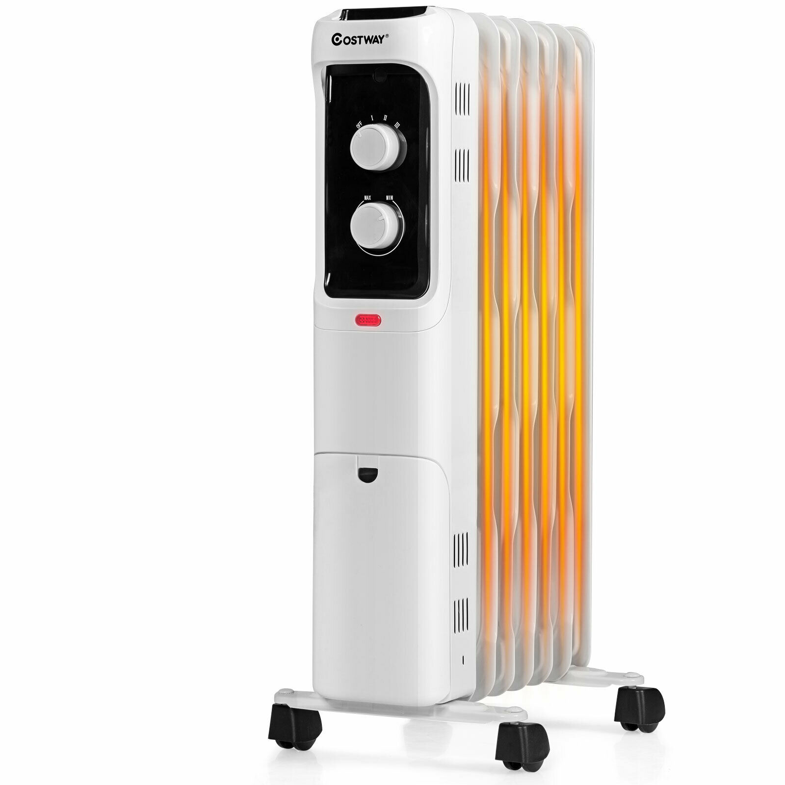 Costway EP24919US-WH 1500W Oil Filled Heater Portable Radiator Space Heater  w/ Adjustable Thermostat