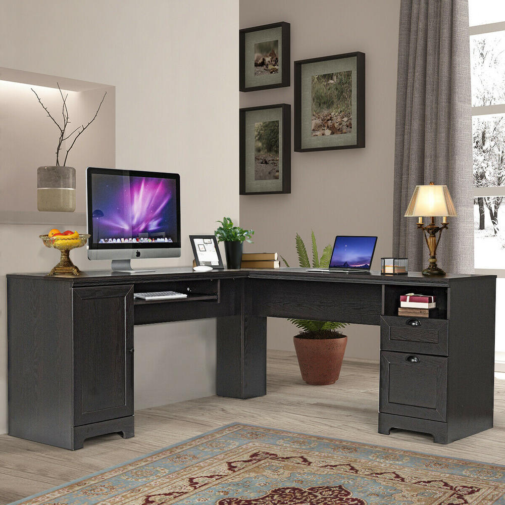 Costway LShaped Corner Computer Desk Writing Table Study Workstation w/ Drawers Storage