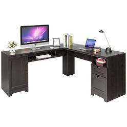 Costway L-Shaped Corner Computer Desk Writing Table Study Workstation w/ Drawers Storage