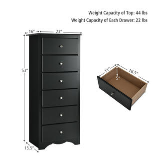 Costway 6 Drawer Chest Dresser Clothes Storage Bedroom Tall Furniture Cabinet Black