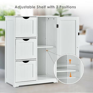 Costway Bathroom Floor Cabinet Side Storage Cabinet with 3 Drawers and
