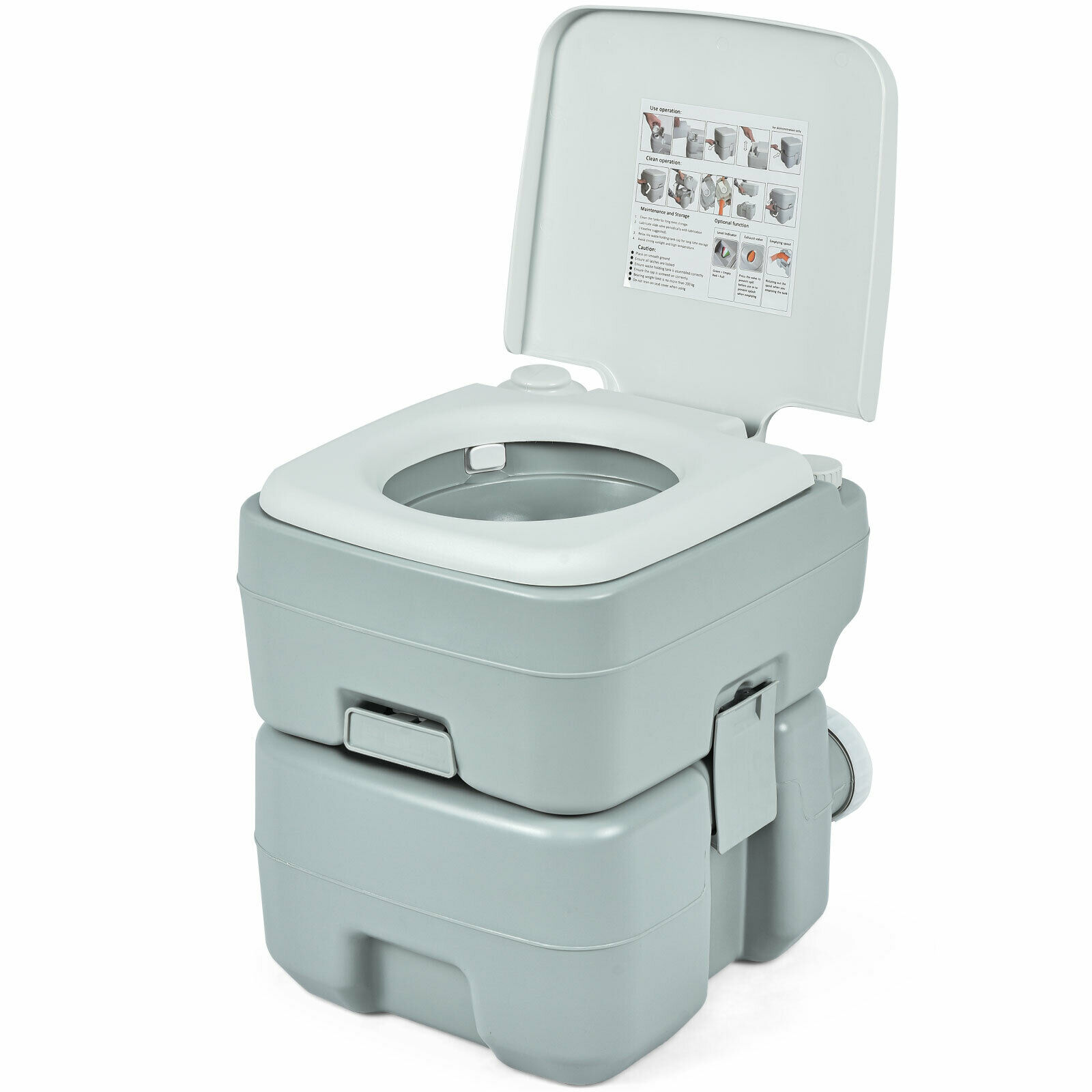 Costway 5.3 Gallon 20L Outdoor Portable Toilet w/ Level Indicator for RV Travel Camping
