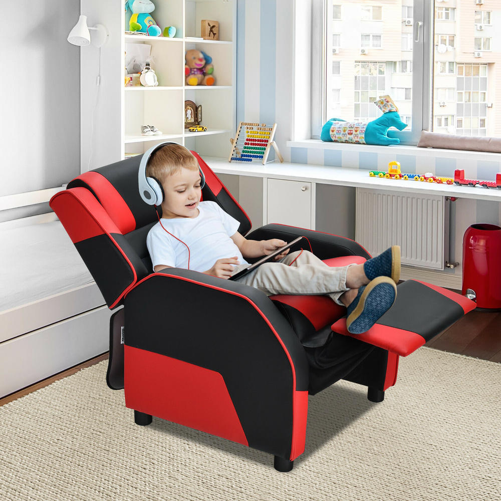 Giantex Kids Youth Gaming Sofa Recliner w/Headrest & Footrest PU Leather Red