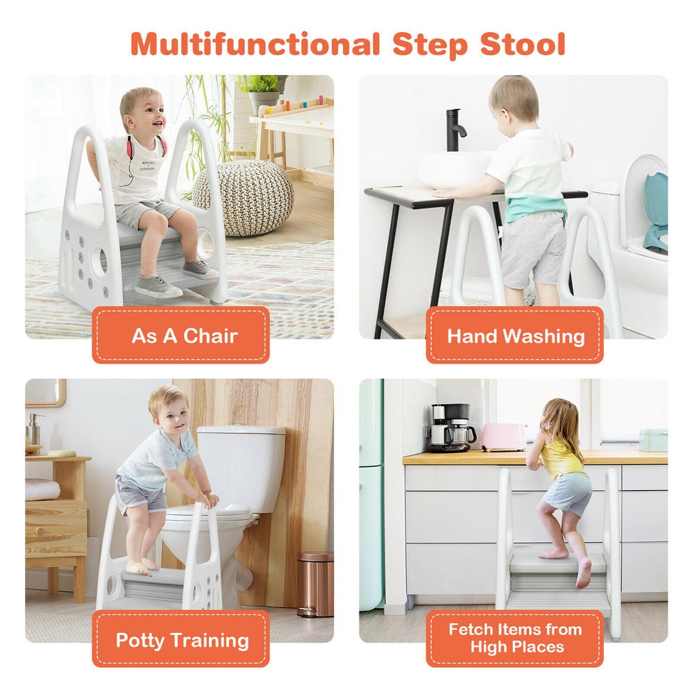 BabyJoy Kids Step Stool Learning Helper w/Armrest for Kitchen Toilet Potty Training Gray