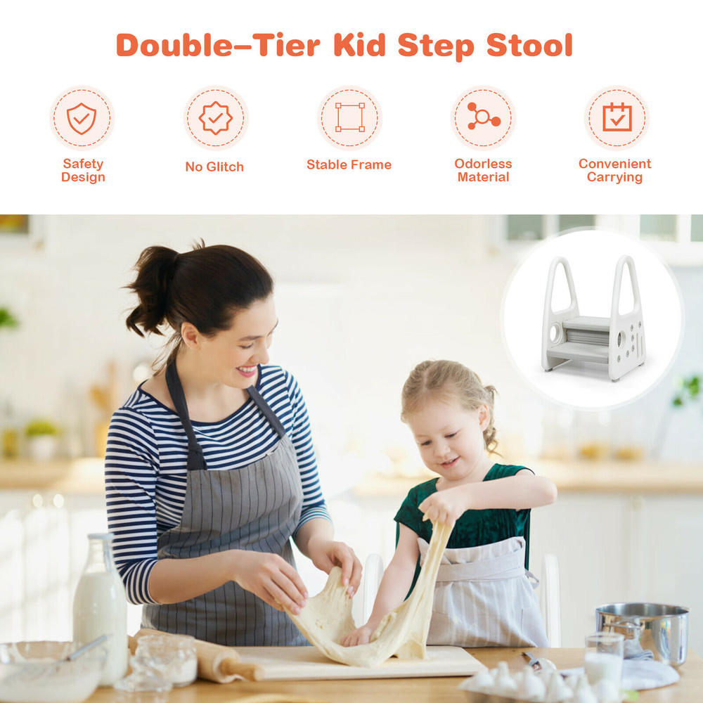 BabyJoy Kids Step Stool Learning Helper w/Armrest for Kitchen Toilet Potty Training Gray