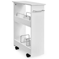 Costway Slim Rolling Storage Cart 3-Tier Bathroom Cabinet Mobile Shelving Unit w/ Handle