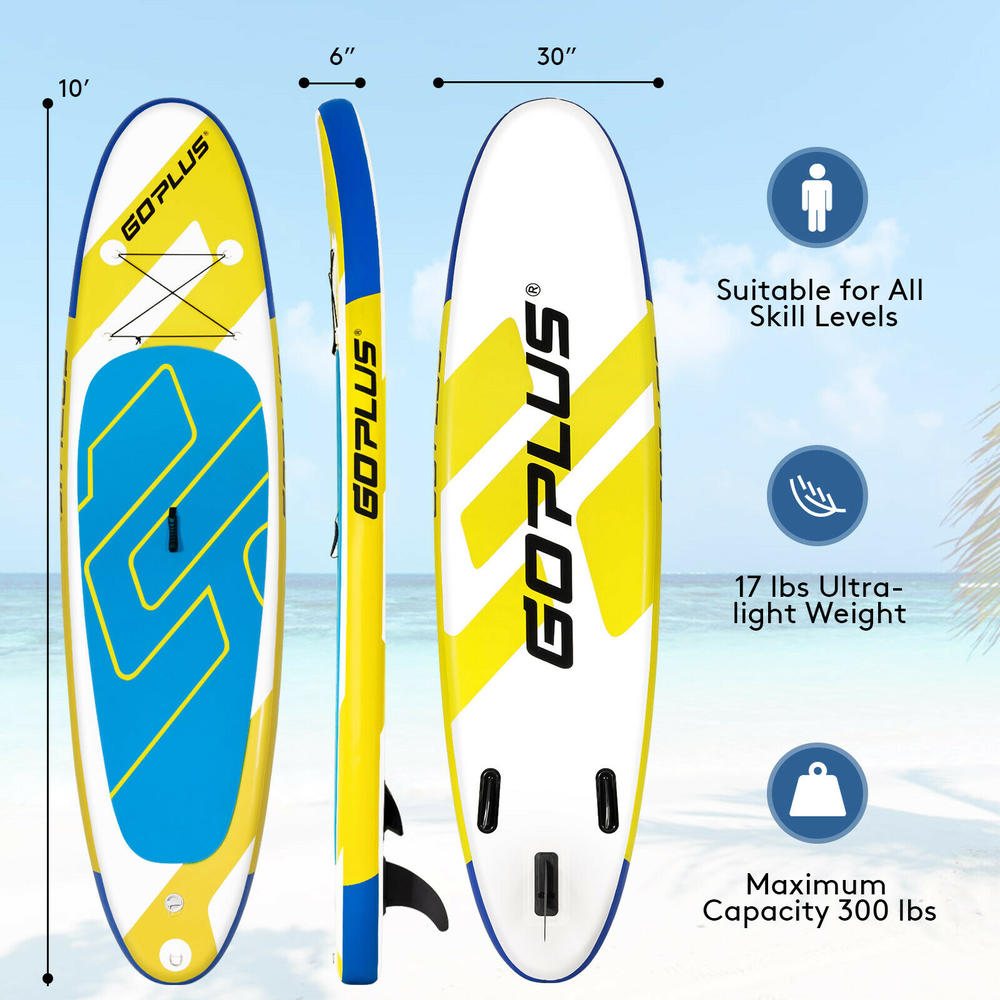 Goplus 10ft Inflatable Stand Up Paddle Board 6” Thick W/ Leash Backpack Aluminum Paddle