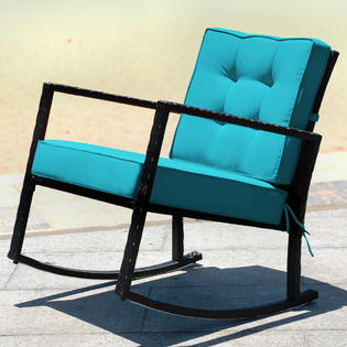 Costway 2hw66722tu 2pcs Patio Rattan Rocker Chair Outdoor Glider Rocking Chair Cushion Turquoise