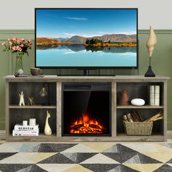 Costway 70" 2-Tier TV Fireplace Stand W/22.5" Electric Fireplace Up to 75" Grey