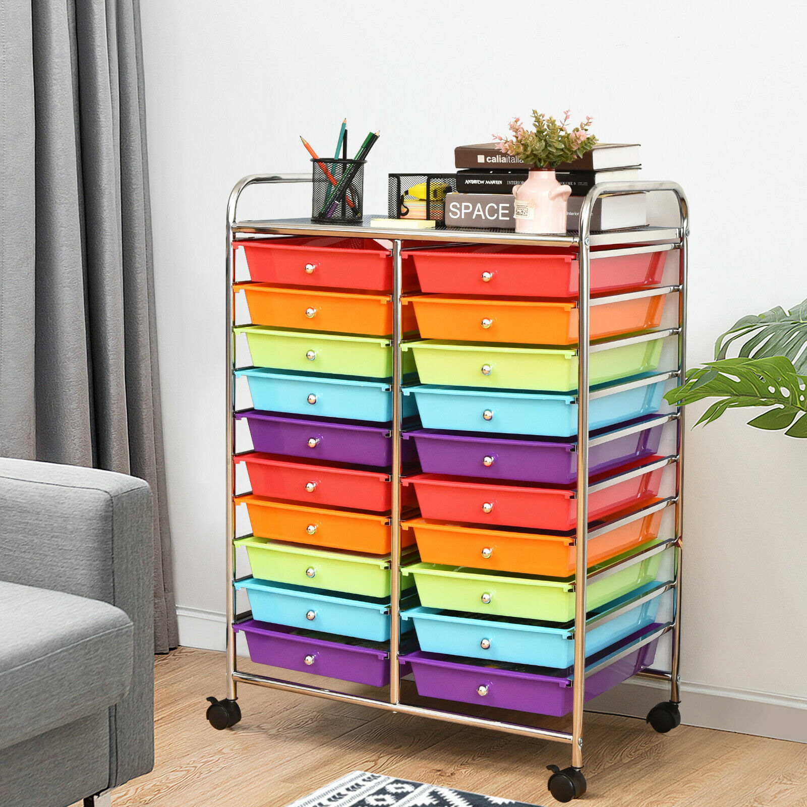 Costway 20 Drawers Rolling Cart Storage Scrapbook Paper Studio Office  Multicolor