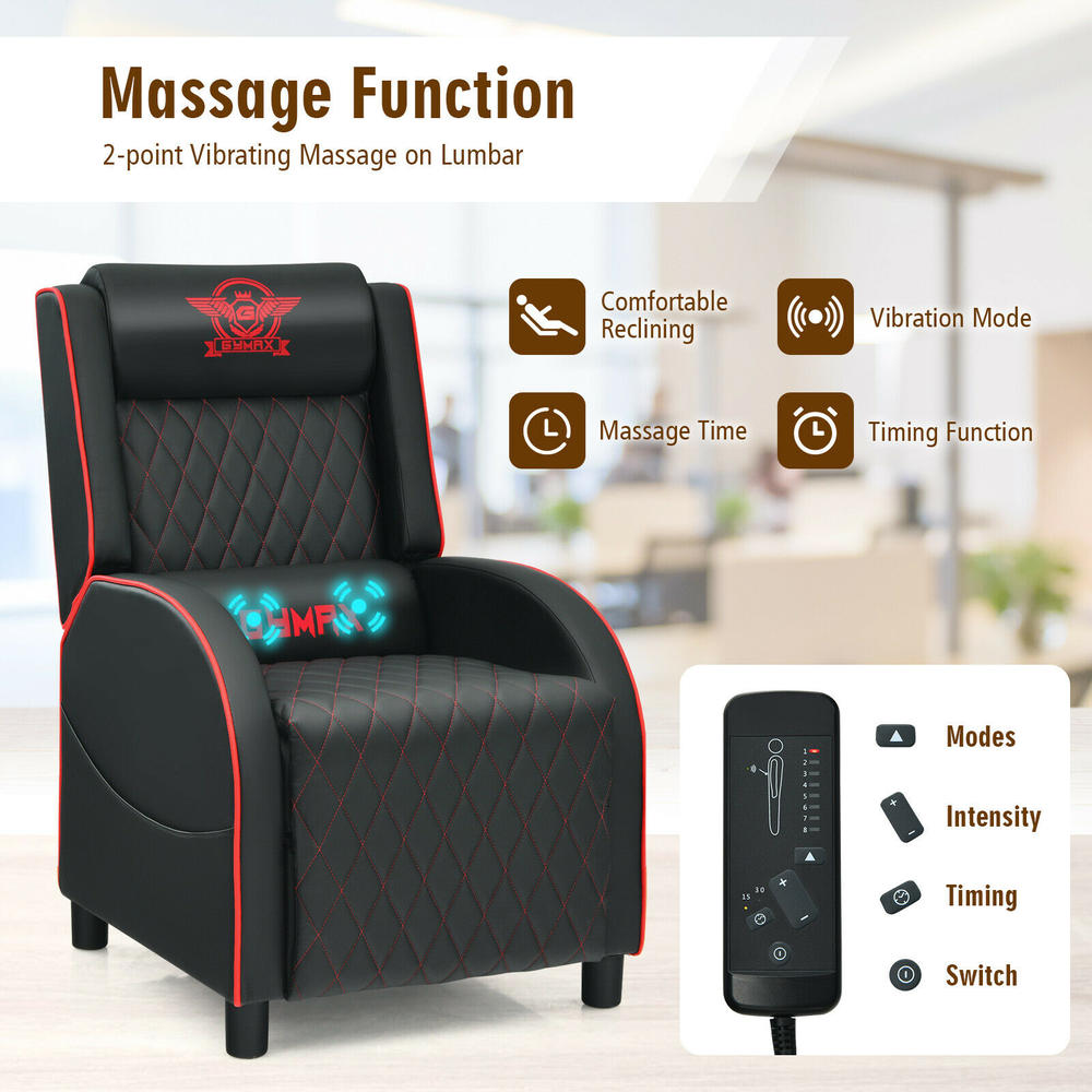 Costway Massage Gaming Recliner Chair Leather Single Sofa Home Theater Seat Red