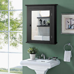 Costway Bathroom Mirror Cabinet Wall Mounted Adjustable Shelf Medicine Black