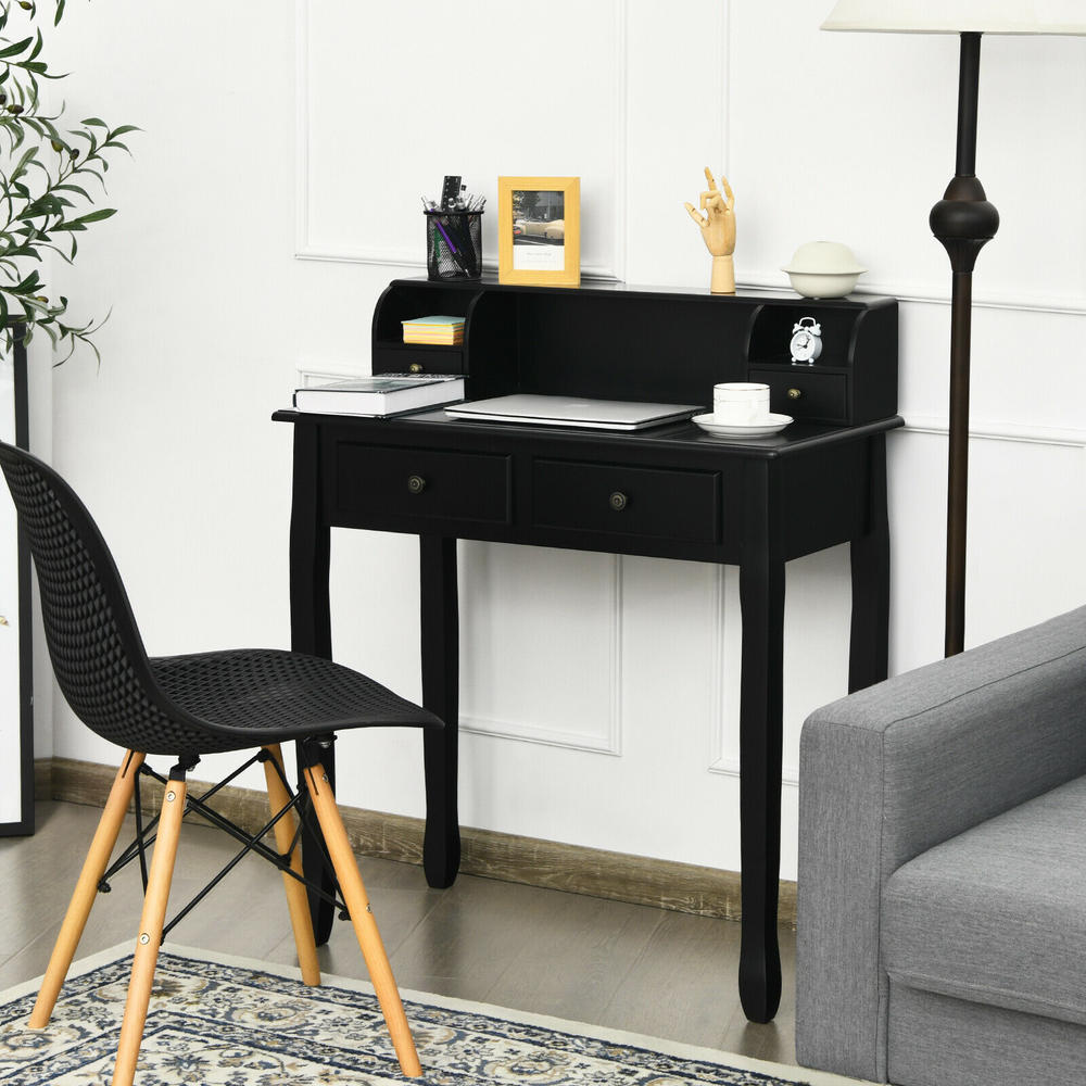 Goplus Writing Desk Makeup Vanity Table Home Office Computer Desk 4 Drawer Black